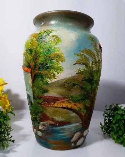 Antigo Vaso Paisagens Artesanal.