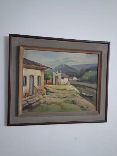 Quadro Antigo Paraty Óleo sobre Tela - S. Rodrigues