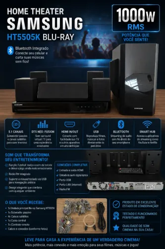 HOME THEATER SAMSUNG HT5505K BLU-RAY BLUETOOTH 5.1 CANAIS