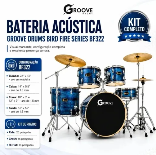 Bateria Acústica Completa Groove Profissional