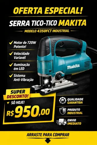 Serra tico tico Makita modelo industrial 4350FCT 720 W 127V (usado em ótimo estado)