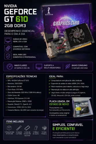 NVIDIA GeForce GT 610 2GB - Estado de Novo + Caixa Original
