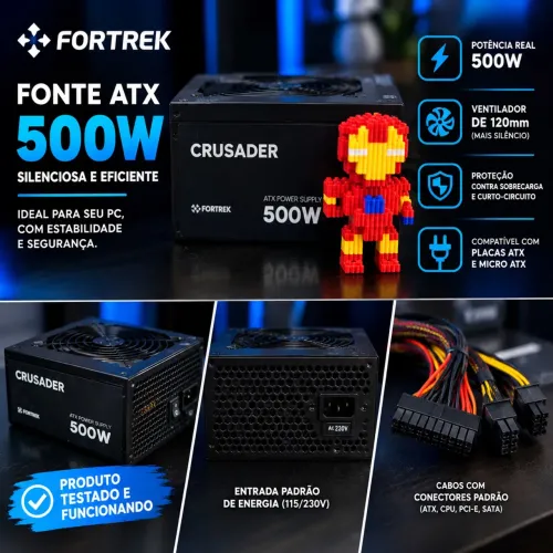Fonte Gamer Fortrek Crusader 500W ATX