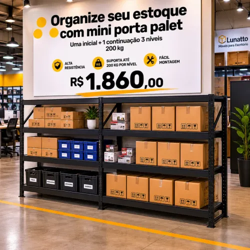 Organize seu estoque com mini porta pallet 200kg