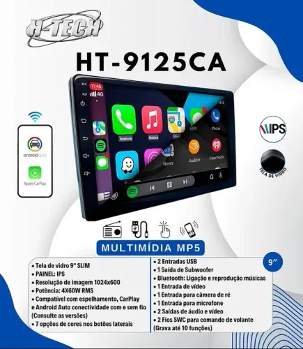 MP5 9 POLEGADAS COM ESPELHAMENTO CARPLAY E ANDROID AUTO