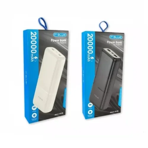Carregador Portátil Power Bank 20000mAh MAX-0538 It Blue - Branco