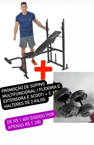 SUPINO MULTIFUNCIONAL + HALTERES DE 10 KILOS $1.100