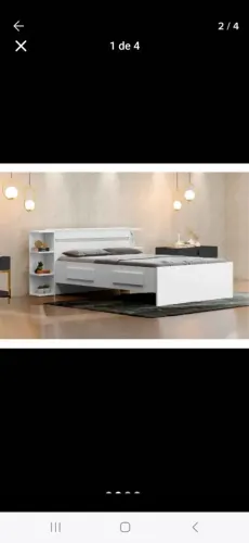 Cama Box Casal com Cabeceira e Prateleira - Novo