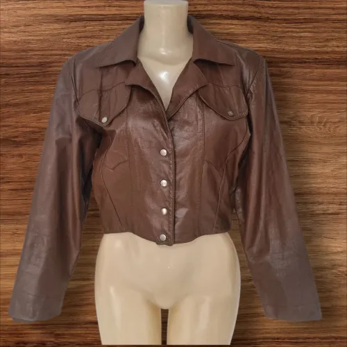 Jaqueta de Couro Marrom Cropped - Estilo Vintage