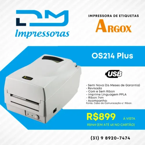Impressora Térmica de Etiquetas Argox OS214 Plus - Equipamento com Garantia