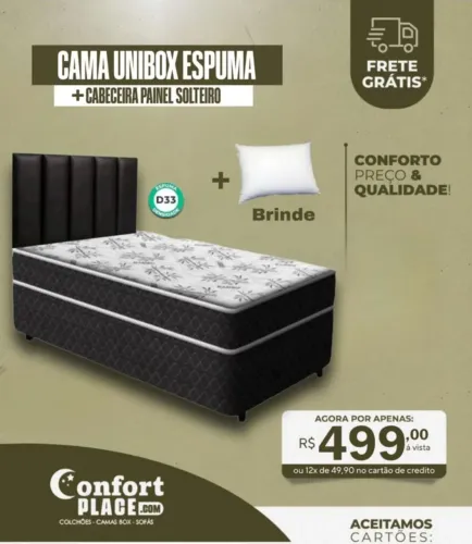 Cama Box Solteiro Unibox com Espuma D33 + Cabeceira
