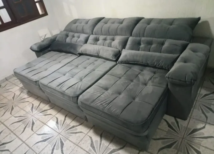 Sofa retratil reclinável 3 modulos 2,90 veludo pronta entrega
