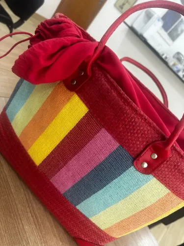 Bolsa de praia com forro e alça de couro - Novinha!!