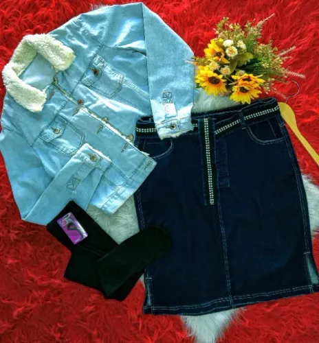 saia jeans com cinto faixa