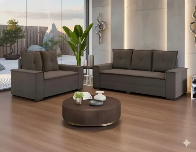 Sofa 2 e 3 lugares barcelona na cor marrom NOVO DE FABRICA