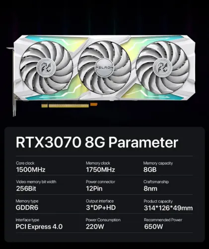 Placa de vídeo RTX 3070 8GD6 BAIKAI V3