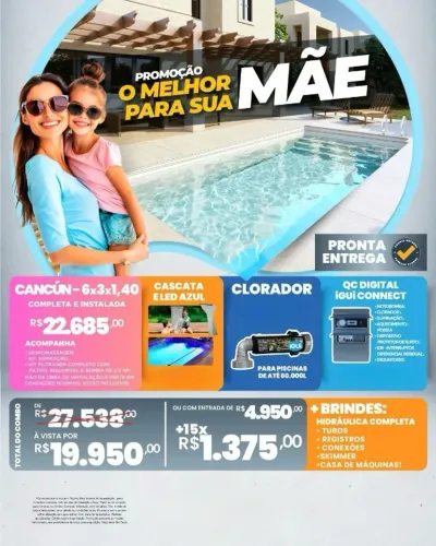 Piscina Completa 6x3x1,40 + Clorador + iGUi Connect Pronta-entrega