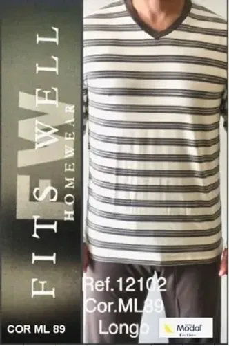 12.102 ML 89 Pijama Fitswell manga longa  listrada em Modal. Tam "M"