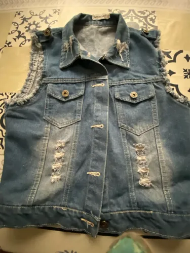 Colete Jeans Destroyed Feminino