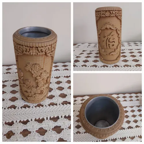 Vaso antigo de laca chinesa.<br>Diâmetro 11cm/alt 25cm<br>Valor: $150,00