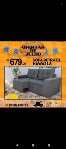 Sofá retrátil com almofadas inclusa