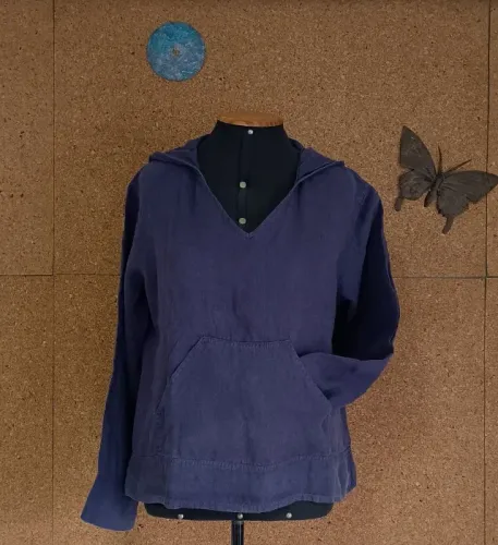 blusa Zara em linho, estilo canguru com capuz e bolso (unissex)