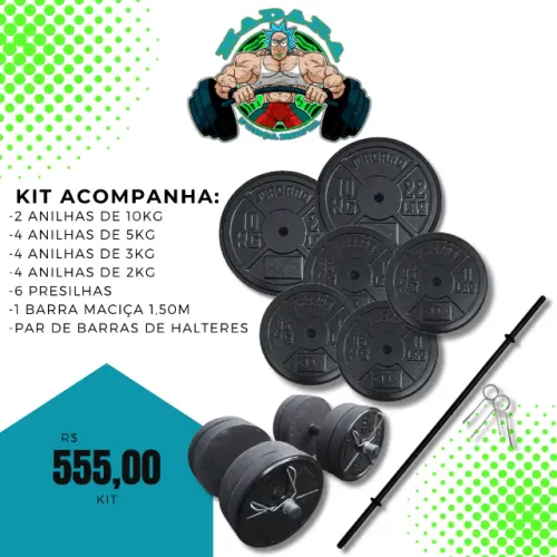 Kit de musculação com anilhas de concreto
