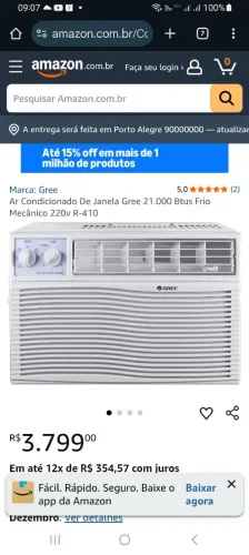 Ar condicionado 21000 Btus por 1700 reais 