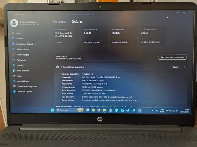 Notebook HP 256R G9 Core i3 13ª Geração
