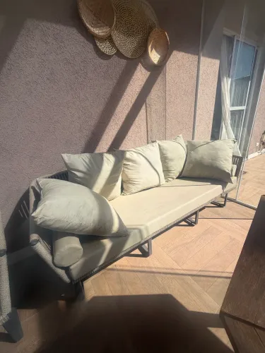 Conjunto sofá , poltrona e mesa de centro em corda náutica