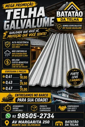 Oferta Imperdível em Telha Galvalume vem aproveitar