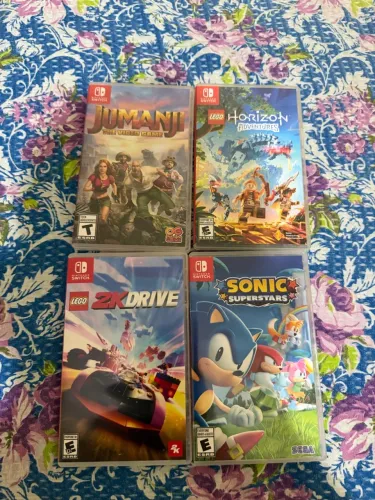 Lote com 4 jogos originais para Nintendo Switch (Sonic, Lego Carro, Lego Horizon, Jumanji)