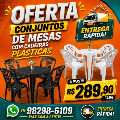 Conjuntos de mesas e cadeiras plásticas - Oferta