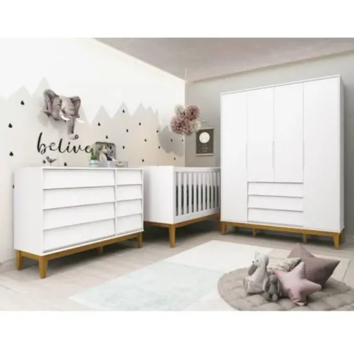 Kit quarto bebê/infantil Noah classic branco - Marca reller (guarda-roupa, berço e cômoda)
