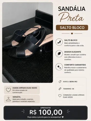 Sandália preta com salto bloco