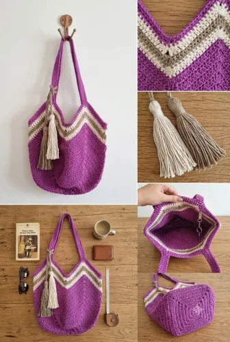 Bolsa de crochê em barbante super estilosa