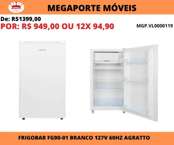 Frigobar FG90-01 Branco 90 Litros Agratto 127V 60HZ