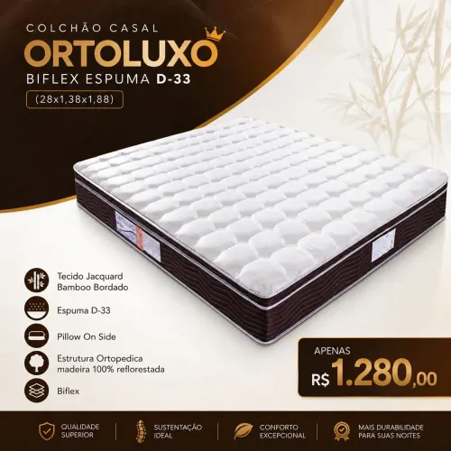 Colchão Casal OrtoLuxo Biflex Espuma D-33 (28x1,38x1,88)<br>