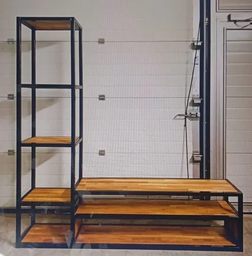 RACK STUDIO INDUSTRIAL 3 VOM PRATELEIRA EM ACO E MADEIRA