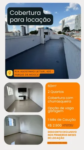 Apartamento para alugar na Mooca com dois dormitórios e uma cobertura privativa