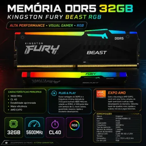 Memória DDR5 32gb Kingston Fury