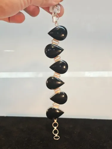 Pulseira Onix trabalho fino em prata