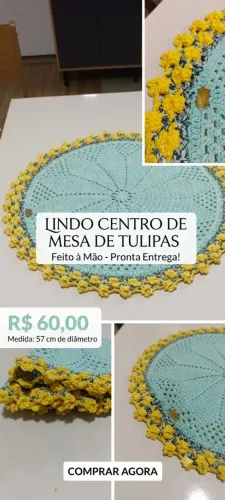 Centro de Mesa de Crochê Tulipas - 57cm (Pronta Entrega)