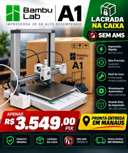 Impressora 3D BAMBU LAV A1 Sem AMS 