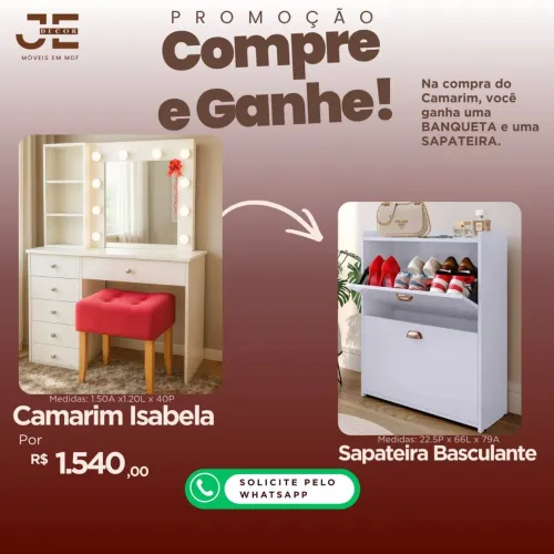 Camarim Isabela na promoção na compra você ganha uma sapateira basculante e uma banqueta 
