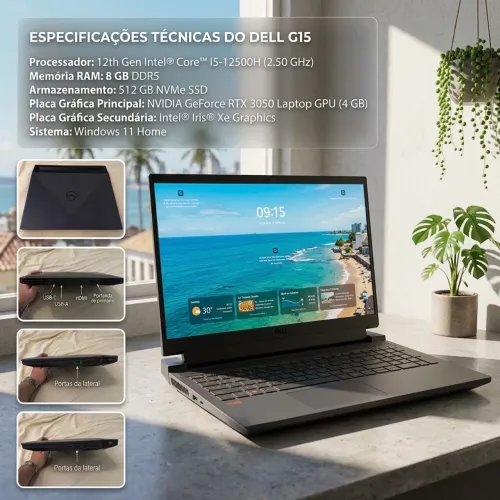 Notebook Gamer Dell G15 + RTX 3050 + i5 12ª Geração + 8GB