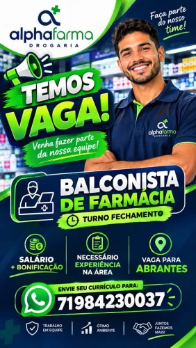 VAGA DE EMPREGO PARA ATENDENTE DE FARMÁCIA