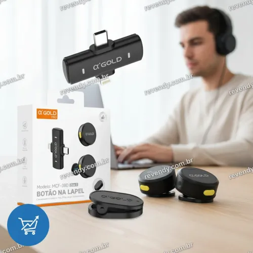 Microfone de lapela sem fio - com entrada tipo C e lightning - entrega grátis