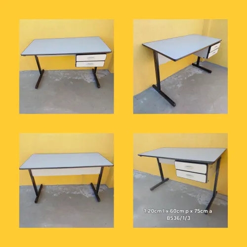 Mesa escritório com gavetas cinza