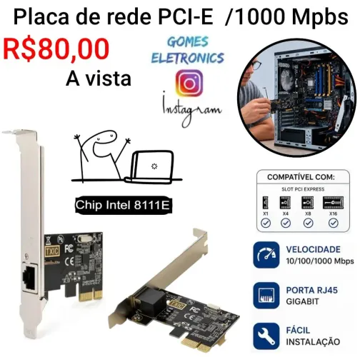 Placa de Rede Pci express placa de rede Pci-E 10/100/1000mbps lan (Loja Fisica)